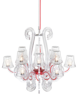 Lighting - Pendant Lighting - RockCoco 12.0 Pendant - Ø 78 cm - 12 included bulbs by Fatboy - Transparent / Red cable - Polycarbonate