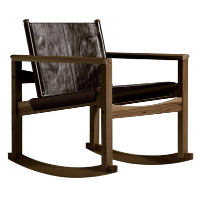 Arredamento - Poltrone design  - Rocking chair Peglev di Objekto - Struttura verniciata in noce/Fodero in cuoio macassar - Noce, Pelle
