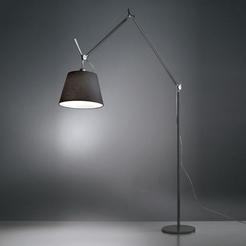 Lighting - Floor lamps - Tolomeo Mega Floor lamp metal textile black H 148 to 327 cm - Artemide - Diffuser Ø 42 cm / Black - Fabric, Painted aluminium