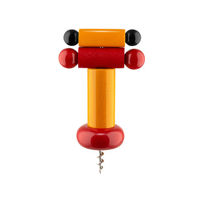 Tableware - Wine Accessories - / By Ettore Sottsass Bottle opener - / Alessi 100 Values ​​Collection by Alessi - Orange - Solid turned beech, FSC-certified, Stainless steel