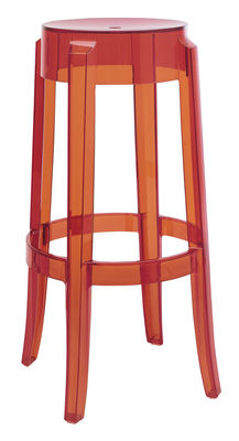 Furniture - Bar Stools - Charles Ghost Stackable bar stool - H 75 cm - Plastic by Kartell - Orange - Polycarbonate