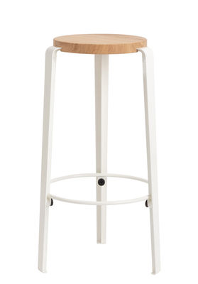 Furniture - Bar Stools - Big Lou High stool - / H 76 cm - Steel & oak by TIPTOE - Cloud white - Powder coated steel, Solid oak