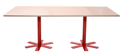 Mobilier - Tables - Table rectangulaire Parrot / 200 x 90 cm - Unie - Petite Friture - Rose pastel  / Pieds rouges - Acier émaillé, Acier thermolaqué