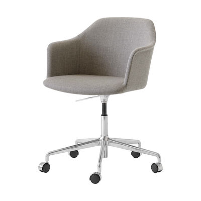 Furniture - Office Chairs - Rely HW55 Armchair on casters - / Fabric - Swivel & adjustable height by &tradition - Taupe / Polished aluminium base - Aluminium, Fibreglass, Foam, Kvadrat fabric, Recycled polypropylene