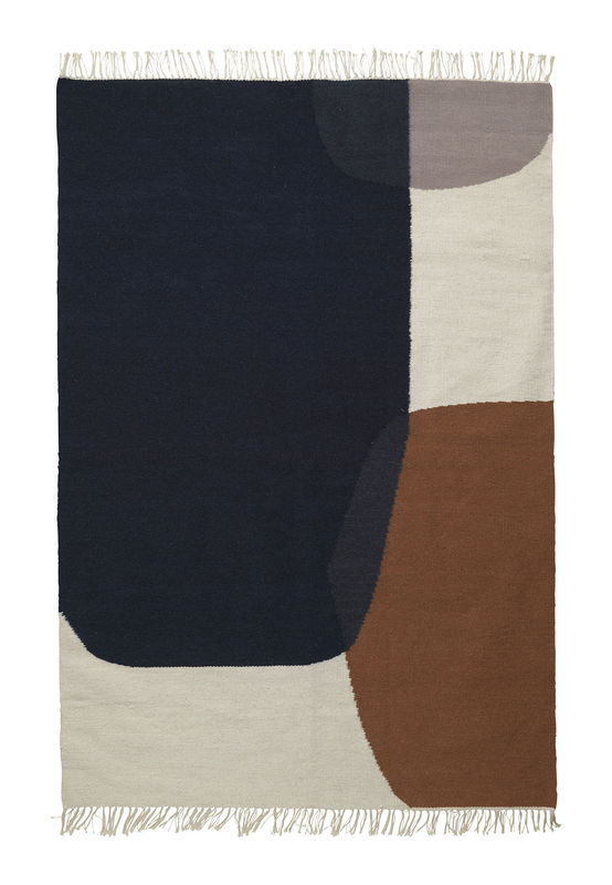 Decoration - Rugs - Kelim Merge Rug textile multicoloured / Wide - 140 x 200 cm - Ferm Living - 140 x 200 cm / Blue & brown - Cotton, Wool