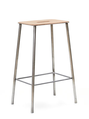 Furniture - Bar Stools - Adam Cuir High stool - / H 65 cm by Frama  - H 65 cm / Beige leather & steel - Leather, Steel