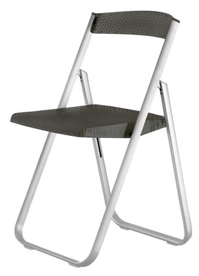 Mobilier - Chaises, fauteuils de salle à manger - Chaise pliante Honeycomb / Polycarbonate & structure métal - Kartell - Fumé - Aluminium anodisé, Polycarbonate