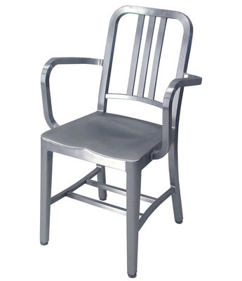 Mobilier - Chaises, fauteuils de salle à manger - Fauteuil Navy Outdoor / Aluminium brossé - Emeco - Alu brossé (outdoor) - Aluminium brossé recyclé