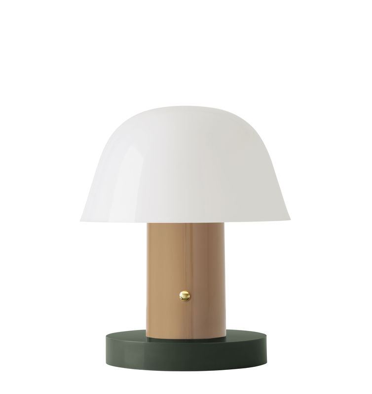 Luminaire - Lampes de table - Lampe sans fil rechargeable Setago  JH27 plastique vert beige / by Jaime Hayon - &tradition - Beige nu / Base verte - Polycarbonate moulé