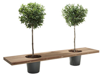 Möbel - Bänke - Romeo & Juliet Bank mit zwei integrierten Blumentöpfen - L 320 cm - Extremis - Holz / Töpfe grau - galvanisierter Stahl, Glasfaser, Holz