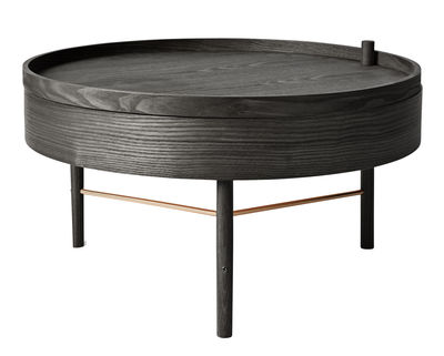 Mobilier - Tables basses - Table basse Turning table / Rangement - Ø 65 cm - Menu - Frêne noir / Tiges laiton - Frêne, Laiton