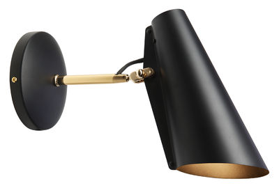 Lighting - Wall Lights - Birdy Wall light with plug - / L 31 cm - Reissue 1952 by Northern  - Black shade (inside and outside) / Brass structure - Painted aluminium, Steel with brass finish