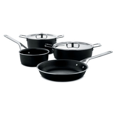 Tableware - Dishes and cooking - Pots&Pans Set of kitchen ustensils - / 4-piece set + 2 lids - All heat sources including induction by Alessi - Black - 100% recycled aluminium, Magnetic steel
