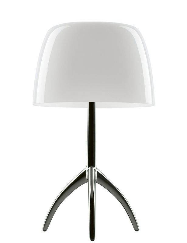 Lighting - Table Lamps - Lumière Piccola Table lamp metal glass white black / H 35 cm - Foscarini - White - Leg : Black Chromed - Aluminium, Blown glass