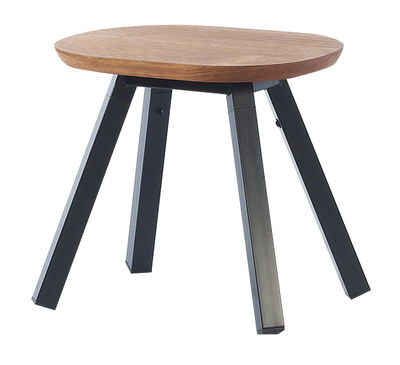 Furniture - Stools - Y&M Stool - Wood & metal / L 50 cm by RS BARCELONA - Wood / Black legs - Iroko wood, Steel