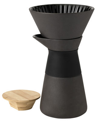 Tavola - Caffè - Caffettiera filtro Théo / 60 cl - Stelton - Nero / Legno naturale - Bambù, Gres, Silicone