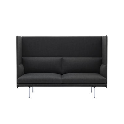 Möbel - Sofas - Outline Sofa 2 Sitzer / Hohe Rückenlehne - L 170 cm - Muuto - Grau -  Plumes, High Density-Schaum, Kvadrat-Gewebe, verchromtes Aluminium