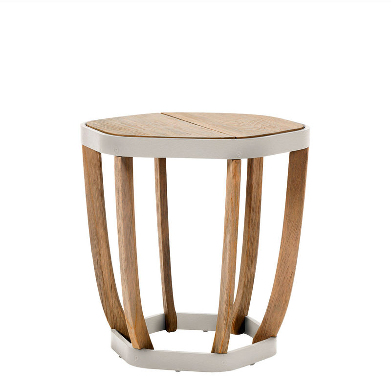 Furniture - Coffee Tables - Swing Small Coffee table natural wood / 50 x 50cm - Ethimo - White & teak - Lacquered aluminium, Natural teak