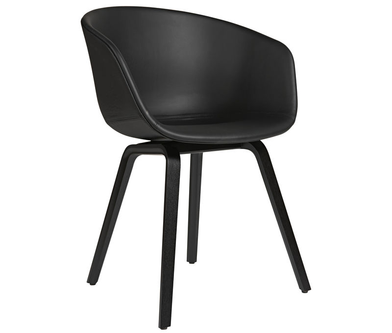Furniture - Chairs - About a chair AAC23 Padded armchair leather wood black Leather shell & wood legs - Hay - Black leather - Foam, Leather, Polypropylene, Tinted oak plywood