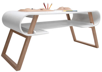 Furniture - Kids Furniture - Rubens Children's desk by Compagnie - White - Curved MDF, Natural beechwood