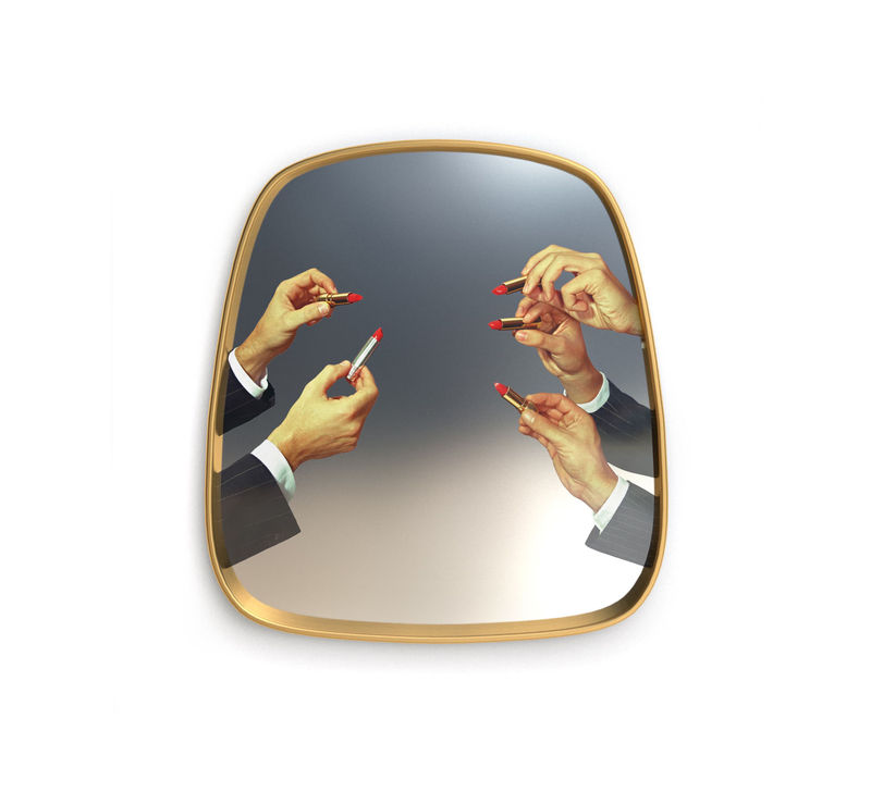 Decoration - Mirrors - Toiletpaper Mirror metal glass multicoloured gold mirror / Lipsticks - 54 x 59 cm - Seletti - Lipsticks / Brass frame - Brass, Glass, MDF