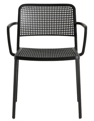 Mobilier - Chaises, fauteuils de salle à manger - Fauteuil empilable Audrey / Structure laquée - Kartell - Structure noire / Assise noire - Aluminium laqué, Polypropylène