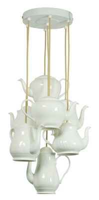 Lighting - Pendant Lighting - Teapot Pendant - 7 Bone China tea pots (H max. 2 meters) by Original BTC - White - Varnished china