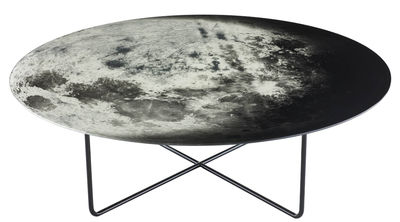 Arredamento - Tavolini  - Tavolino My moon - / Ø 100 cm di Diesel with Moroso - Nero, bianco, grigio - Acciaio verniciato, Vetro temprato