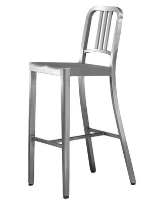 Furniture - Bar Stools - Navy Outdoor Bar chair - H 76 cm by Emeco - Brushed aluminium - Recycled brushed aluminium