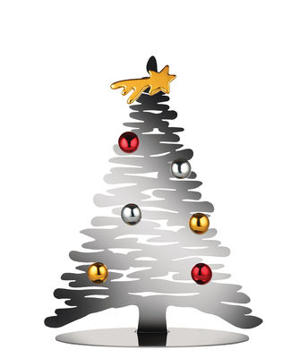 Eco Design - Produzione locale - Decorazione natalizie Bark Tree - / Pino con calamite colorate - H 30 cm di Alessi - Acciaio brillante - Acciaio, Porcellana