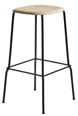 Furniture - Bar Stools - Soft Edge 30 High stool - H 75 cm / Wood & metal by Hay - Oak / Black leg - Lacquered steel, Varnished oak plywood
