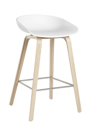 Furniture - Bar Stools - About a stool AAS 32 Bar stool - H 65 cm - Plastic & wood legs by Hay - White / Natural wood legs - Natural oak, Polypropylene
