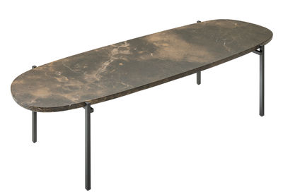 Arredamento - Tavolini  - Tavolino Niobe - / Marmo - 140 x 40 cm di Zanotta - Marmo scuro / Struttura nera - Acciaio, Marmo Emperador marrone