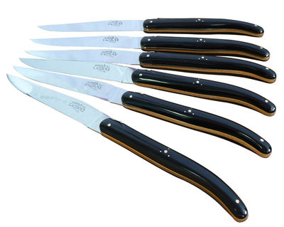 Table et cuisine - Couverts - Couteau de table par Philippe Starck / Lot de 6 - Forge de Laguiole - Manche : corne marbrée - Acier inoxydable, Corne