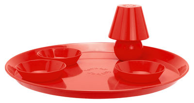 Table et cuisine - Plateaux et plats de service - Plateau Snacklight Ø 55 cm / Avec lampe LED aimantée + 3 coupelles - Fatboy - Rouge - Métal laqué