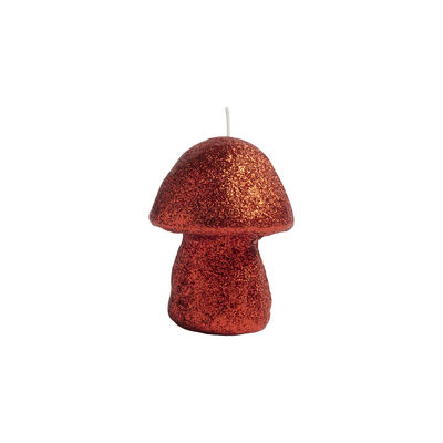 Image of Candela Glitter Mushroom - / Medium - Ø 7 x H 9.5 cm di & klevering - Rosso - Cera