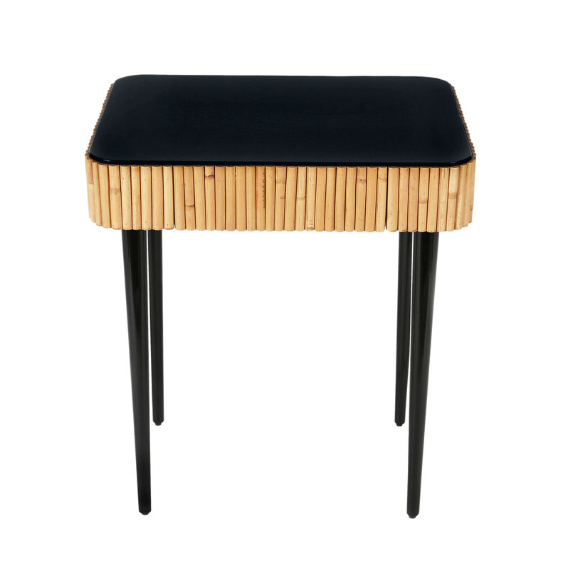 Furniture - Coffee Tables - Riviera End table black natural wood / Rattan - Drawer - Maison Sarah Lavoine - Black / Natural rattan - Lacquered wood, Natural rattan
