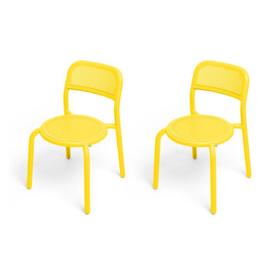 Mobilier - Chaises, fauteuils de salle à manger - Chaise empilable Toní / Set de 2 - Aluminium perforé - Fatboy - Jaune Citron - Aluminium