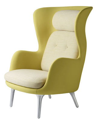 Furniture - Armchairs - Ro Padded armchair by Fritz Hansen - Yellow - Brushed aluminium, Fabric, Polyurethane, Polyurethane foam
