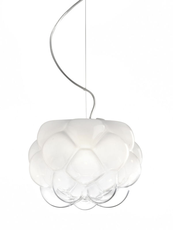 Illuminazione - Lampadari - Sospensione Cloudy vetro bianco trasparente LED / Ø 40 cm - Fabbian - Ø 40 cm / Bianco e Trasparente - Alluminio, vetro soffiato