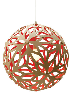 Luminaire - Suspensions - Suspension Floral / Ø 60 cm - Bicolore rouge & bambou - David Trubridge - Rouge / bambou naturel - Bambou