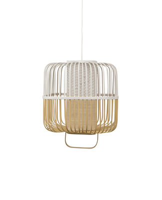 Lighting - Pendant Lighting - Bamboo Square Pendant - / Medium - H 43 cm by Forestier - White - Bamboo