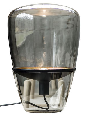 Lighting - Table Lamps - Balloon Medium Lamp by Brokis - Smoke glass / Black - Moulded Mouth blown glass, Painted aluminium
