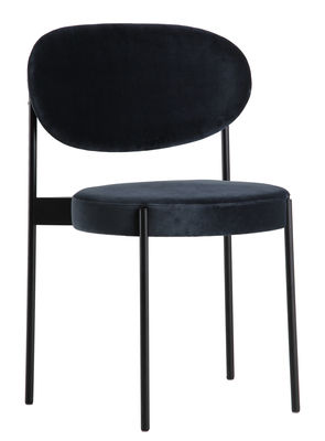 Furniture - Chairs - Series 430 Padded chair - Stackable - Fabric & Metal by Verpan - Midnight blue - Foam, Stainless steel, Velvet