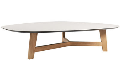 Möbel - Couchtische - T-Phoenix Couchtisch / große Tischplatte - Fuß Eiche - Moroso - Tischplatte hellgrau / Tischgestell Eiche natur - Eiche natur, Holzfaserplatte, Keramik