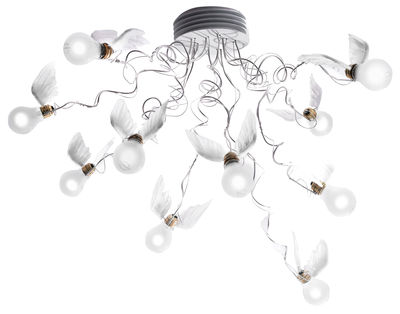 Leuchten - Deckenleuchten - Birdie's Nest Deckenleuchte - Ingo Maurer - Weiß/Stahl - Kabel transparent - Daune, Glas, Metall