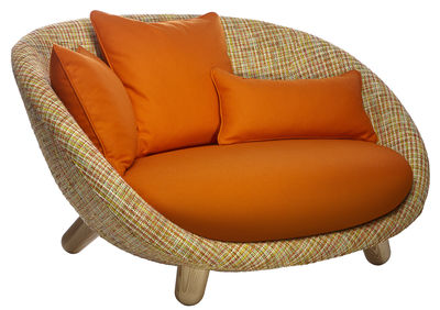 Möbel - Sofas - Love Sofa / 2-Sitzer - L 130 cm - Moooi - Mehrfarbig / Kissen orange / Füße holzfarben - Eiche, Gewebe, Schaumstoff, Stahl
