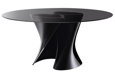 Mobilier - Tables - Table ronde S / Ø 140 cm - Plateau verre - MDF Italia - Gris fumé / Base noire - Cristalplant, Verre trempé