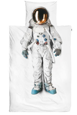 Image of Biancheria da letto 1 persona Astronaute - / 1 persona - 140 x 200 cm di Snurk - Bianco - Tessuto