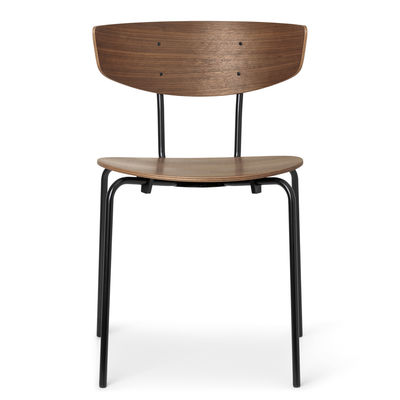 Furniture - Chairs - Herman Stacking chair - / Metal structure by Ferm Living - Walnut - Powder coated steel, Walnut plywood